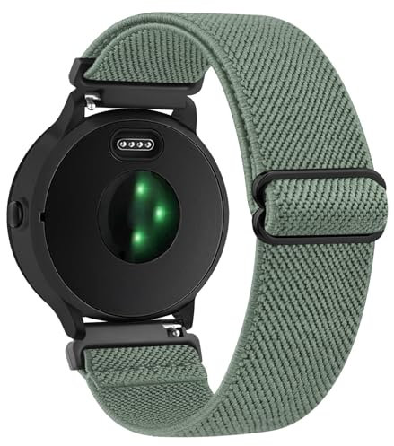 Amzpas 18mm Nylon Armband für Garmin Venu 2S/Venu 3S/Vivoactive 4S/Vivomove 3S/Forerunner 255s/255s Music/265s,Verstellbares Ersatzarmbänder Geflochtenes Uhrenarmband für Damen Herren (Grün)