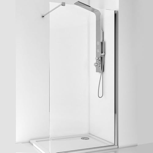 IMPALLI Box Doccia Walk In H200 Cm Estensibile 168,5-170 Cm Parete Fissa Open Space Braccio Sostegno Cabina Doccia Cristallo Temperato 6 Mm Finitura Trasparente Profili Alluminio Cromo Lucido (170)