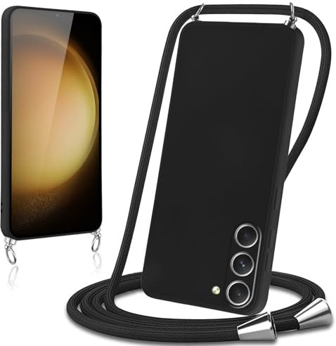 Knrlqim Coque avec Cordon pour Samsung Galaxy S23 5G 6,1 Collier Lanière Silicone Liquide Bumper Housse Réglable Téléphone Étui Portable Lanyard Case Cover Protection pour Samsung S23 5G,Noir