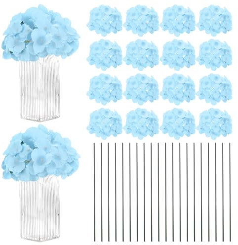 M METERXITY 20-Pack Silk Hydrangea Flowers, Artificial Full Hydrangea Flowers Heads with 20pcs Stems for Home Decor/Wedding/Christmas/DIY/Party/Garden [Sky Blue]