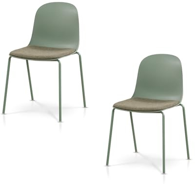 KHG 2er-Set Esszimmerstühle Küchenstuhl stapelbar, 120 kg, bis 120, grün | Kunststoff Sitzschale mit Polsterung & Flachgewebe, Metallgestell Ton in Ton, minimalistisches Design, für den Alltag