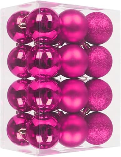 DITK-U 24pcs Boules de Noël 3cm Matt Glitter Boules d'arbre Décoration d'arbre de Noël Glänzend für Weihnachtsbaum Ornamente für Weihnachten hangende Décorationen (Rose)