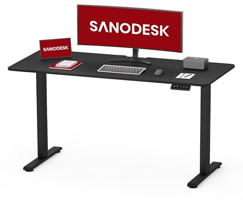 SANODESK Höhenverstellbarer Schreibtisch 100×60 cm mit Durchgehender Tischplatte – kompakter Standing Desk & Sitz-Steh-Tisch für kleine Räume, ergonomisch & stilvoll, Schwarz