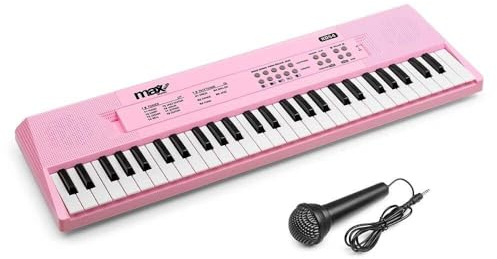 MAX KD54P - Tastiera per bambini con microfono, 54 tasti, 8 tipi di suono, 5 ritmi e suoni, pianoforte con funzione di registrazione, batteria 8 ore - E Piano Kids, tastiera per bambini dai 6 anni in