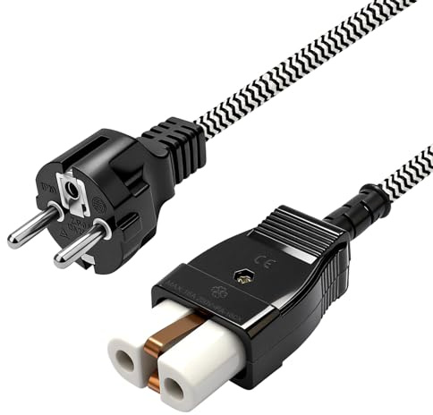 Leloco Keramik Heißgerätestecker, Euro-Umrechnung, Schwarz, 1,5 m Kabel, Poliger Gerätestecker mit Keramikeinsatz für Heizgeräte, Waffeleisen und Bügeleisen