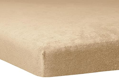 TRAUMSCHLAF weiches, elastisches Flausch Biber Boxspring Topper Spannbettlaken mit Rundumgummi, Größen 180x200 cm - 200x200 cm, Sand