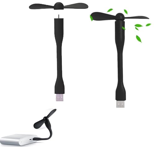 Cerioll 2 mini ventilatori USB, flessibili e portatili, 90 mm, per PC, power bank e dispositivi USB, colore: nero