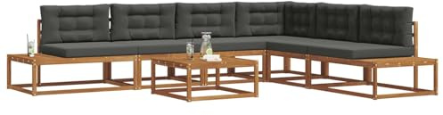 vidaXL Outdoor-Sofagarnitur 7 Stück Natur und Anthrazit, Garten und Terrasse, modernes, wetterfestes Sofa, Akazienholz-Sektional für stilvolle Entspannung im Freien, Terrassensitzgelegenheiten