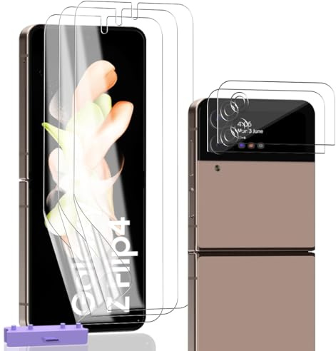 Zerrshoo Protector Pantalla para Samsung Galaxy Z Flip 4 Película de flexible TPU 3 Piezas Cristal Templado Protector Pantalla de Cámara 2 Piezas, HD Trasparente, Cobertura Completa, Antihuellas