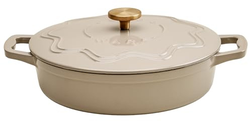 Judgeware Shallow Cast Iron Dutch Oven Casserole Dish with Lid (Mushroom) | Cookware pot for bread baking, stews & braising. PFAS-free, dishwasher safe, oven safe to 240°C. All hob types.