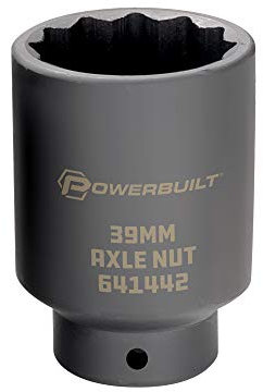 Powerbuilt 39 mm Achsenmutter-Stecknuss, 1/2-Zoll-Antrieb, Verwendung mit Schlagschrauber, 12-Punkt, extra tief, Achsenwellenmutter entfernen – 641422