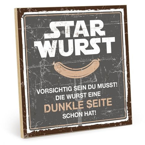 TypeStoff Holzschild mit Spruch – STAR WURST – im Vintage-Look mit Zitat als Geschenk und Dekoration - HS-00495