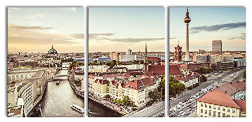 Pixxprint Skyline von Berlin als XXL Leinwandbild in Übergröße 210x100cm Gesamtmaß 3 teilig, Wandbild, Kunstdruck