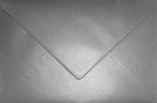 Netuno 25 Kuverts Perlmutt-Dunkelgrau DIN C5 16,2x22,9 cm glänzend und edel | 120g Aster Metallic Grey · elegante festliche große prächtige luxuriöse graue Briefumschläge für Gala, Einladungen