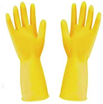 DSTOCK60-10 Pares de guantes de goma impermeables reutilizables amarillos de manga larga- Talla L, 8,5- Limpieza del hogar, fregar vajilla, cocina, ropa