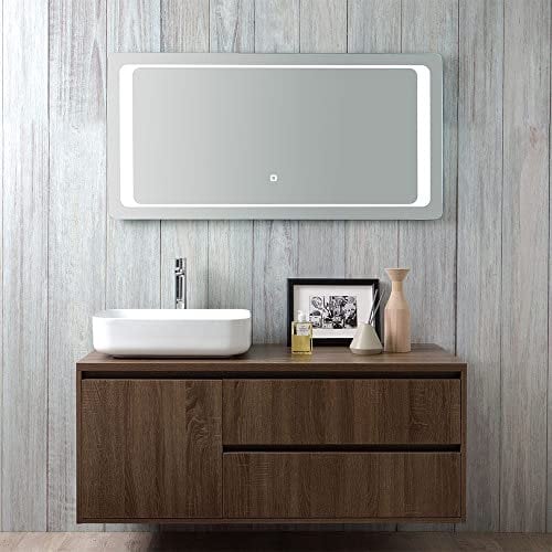 Kiamami Valentina - Mobile bagno sospeso 120cm con ante e cassetti, lavabo d'arredo, specchio 60x120 | Siena