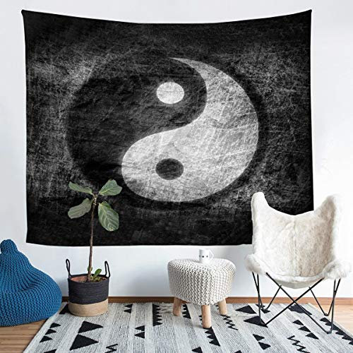 Yin Yang Tapisserie für Mädchen Jungen Boho Trippy Psychedelische Kunst Wandbehang Klatschmuster Wandteppich 130x150cm Traditionelles Ying Yang Thema