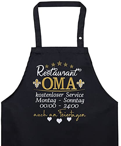 EXPRESS-STICKEREI RESTAURANT OMA bestickte Kochschürze mit tollem Design Grillschürze für Oma/Damen Schürze Hotel Oma, Frauen Küchen-Schürze verstellbar mit Tasche - Muttertag-Geschenk Mutter/Ehefrau