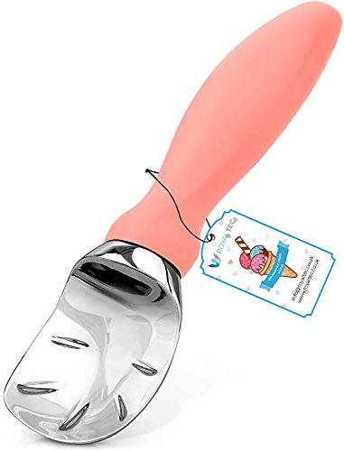 ROYALTEC Heavy Duty Ice Cream Scoop – Zinc Alloy, Ergonomic Handle, Rustproof & Dishwasher Safe – Cuts Through Hard Ice Cream with Ease (Coral)