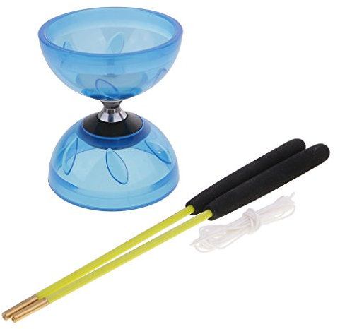 chiwanji Diabolo & Sticks & String Ensemble Professionnel de Diabolo en Caoutchouc avec des Jouets de Bâtons - Bleu, 10 cm