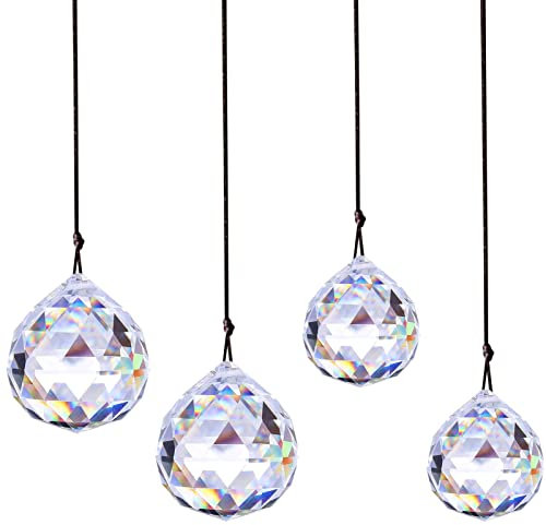 4 Piezas Colgante de Bolas Cristal,Suncatcher,Bolas de Cristal,Bola de Cristal Colgante de Cristal,Cristal Prisma Colgante,Atrapasoles,Bola de Cristal Colgante de Cristal