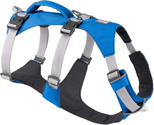 Ruffwear Flagline Hundegeschirr mit Griff, Lleichtes, Verstellbares Gehgeschirr, 3 Leinenbefestigungspunkte, verstärktes Gurtband und starker V-Ring aus Metall, Blue Dusk (XX Small, 33-43cm)