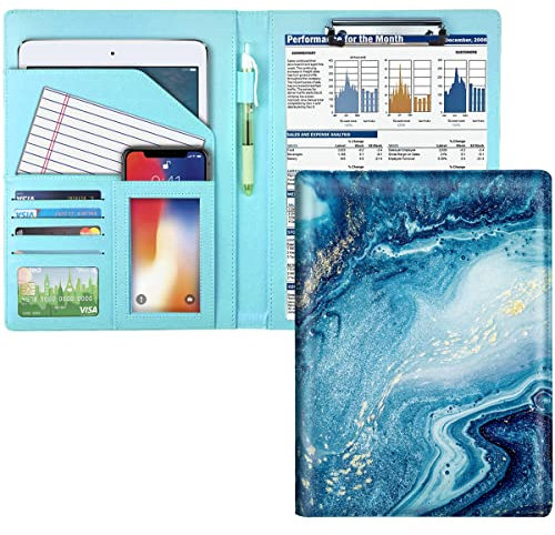 WAVEYU Padfolio, Geschäfts- und Lebenslauf-Mappe/-Organizer mit Klemmbrett für Schreibblock, Mappe für Vorstellungsgespräch für Männer und Frauen, blau marmoriert