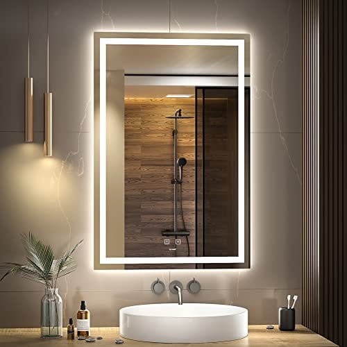 GANPE LED Bathroom Mirror, Makeup Vanity Mirror Wall Mounted, 6500K High Lumen LED, Anti Fog, IP44 Waterproof + Vertical and Horizontal (90 x 60 cm)