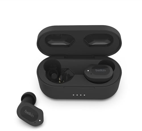 Belkin SOUNDFORM Play Auricolari true wireless, cuffie Bluetooth con 3 preselezioni dell’equalizzatore, resistenti a sudore e schizzi IPX5, 38 ore di riproduzione per iPhone, Galaxy, Pixel - Nero