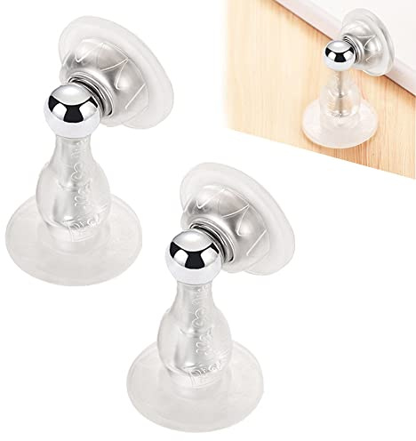 Door Stop,Magnetic Door Stoppers,2 Pack Stainless Steel Door Catch Holder,No Drill Doorstop Screws Door Handle Silencer and Wall Protection Solution (A-Transparent)