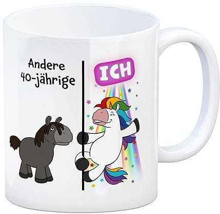 40. Geburtstag Kaffeebecher mit lustigem Spruch: Einhorn eine Tasse als ausgefallenes Geburtstagsgeschenk zum 40 für den runden Geburtstag für Frauen und Männer