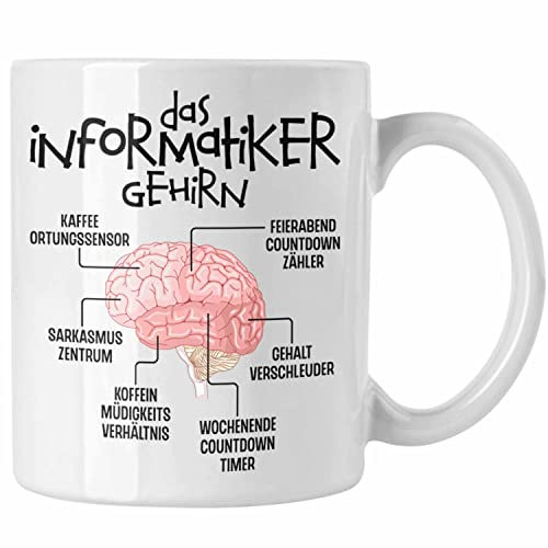 Trendation - Informatiker Gehirn Tasse Geschenk Lustiger Spruch Softwareentwickler Nerd Geschenkidee Programmierer Coder IT Techniker (Weiß)