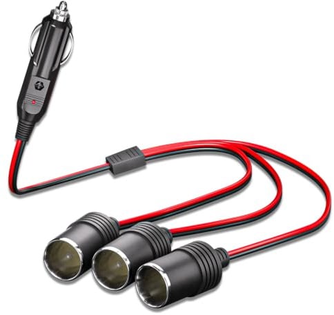 Cleqee Auto Zigarettenanzünder Splitter 1 bis 3 12V 24V Ladegerät | 3-Wege-Buchse Splitter, Zigarettenanzünder Verlängerungskabel