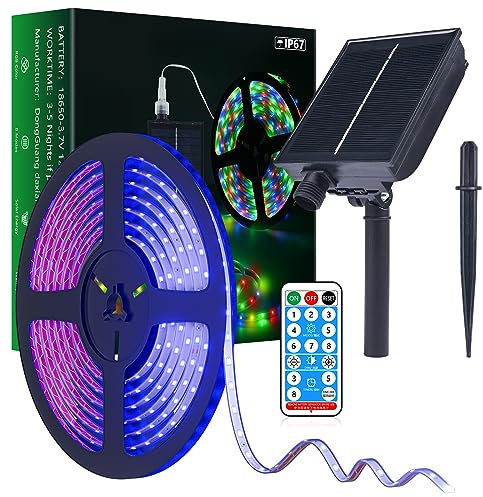 MIWATT Solar Strip Lights, Outdoor Rope Light with Remote Control Timer PVC Tube Cover Lights Strip Waterproof for Bedroom Garden Patio Pool Christmas Decoration (5m, Blue)