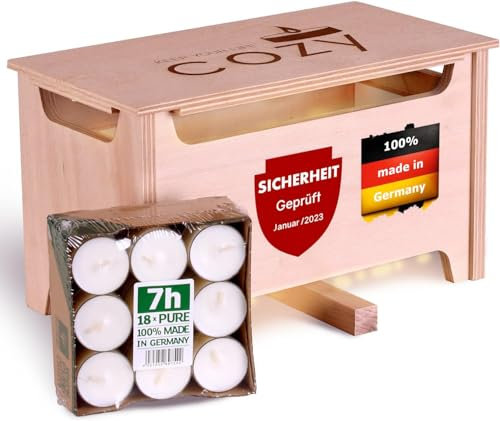 COZY - Die sichere Teelichtheizung, Teelichtofen inklusive 18 Premium Teelichter aus Rapswachs