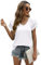 EDOTON Camiseta Mujer Manga Corta Cuello V Corto Sólido Manga Hueca Burbuja Camisa de Punto Camisetas Mujer (XL,B Blanc)