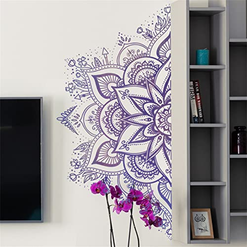 Mandala Wandtattoo Wandsticker, Boho Indisch Mandala Lotus Wandtattoo, Hallo Blume Wandaufkleber Kunst Wandbild Wohnzimmer Yoga Schlafzimmer (Lila 1171)