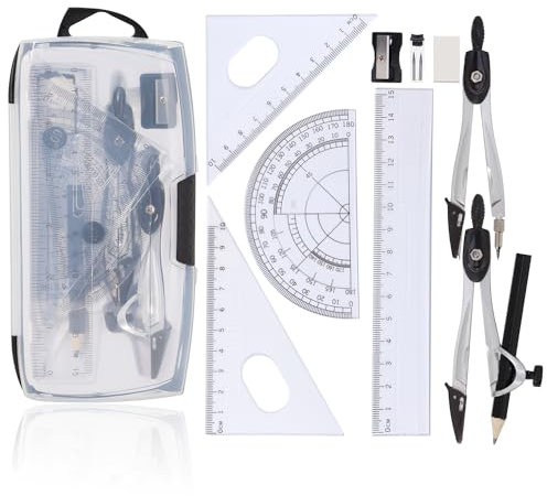 Maths Set | 10Pcs Geometry Sets Maths Sets for Secondary School | Protractor and Compass Set Compass Maths Ruler Set with Storage Box
