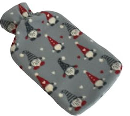 B4E Gnomes 2L Hot Water Bottle with Soft Fleece Cover | Leakproof and Pain Relief Secure with Natural Rubber | Removable Fleece Cover (Grey)