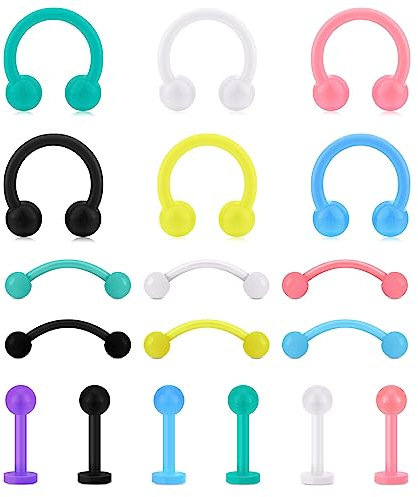 Anicina Klare Nasenringe Studs for Work Clear Piercing Retainer Hufeisen Kunststoff Septum Retainer Clear Flexible Belly Button Nose Septum Lip Eyebrow Tongue Nipple Rings Bioflex Industrial Barbell,