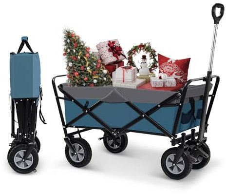 EUGAD Carrito Jardín Plegable Carro Playa con Asa Retráctil Carrito Transporte con Bolso Lateral Ideal para Compras Jardín Camping en Todo Tipo de Terreno Cargable hasta 80 kg Azul y Gris