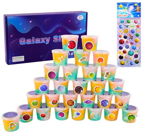 Galaxy Slime Kit 28 Pack, Fluffy Mini Slime Easter Party Favor Goodie Bag Stuffers for Kids, Smooth, Soft and Non Sticky, Stress & Anxiety Relief Slime Pack Toy for Girls Boys