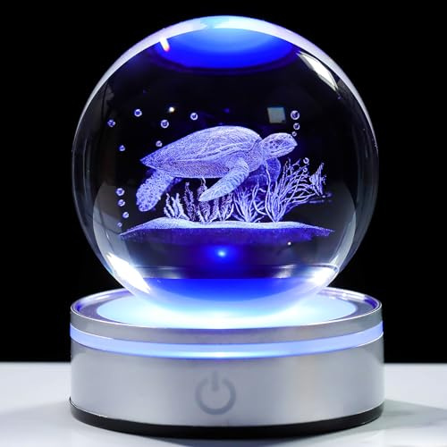 Movdyka Meeresschildkröte - 3D-Dekoration, Statue, Kristallkugel, Nachtlicht Mit Lasergravur - Geschenke für Damen Und Herren - Ornament, Figur, Glas, Schneekugel