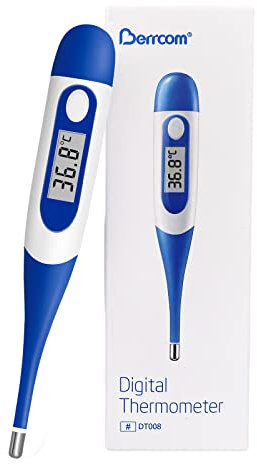 Berrcom Flexibles Digitales Thermometer für Erwachsene und Kinder, Mund- und Unterarmthermometer Wasserdichtes Medizinisches Thermometer mit Fieberalarm, Fieber ℃/℉ Umschaltbar