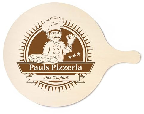 Pizzabrett mit Gravur, Pizzateller mit Koch Motiv, Personalisiertes Schneidebrett, Holz Serviertablett, Pizza Servierbrett, Großer Holzteller, Servierplatte, Küchenzubehör, Geschenke für Männer