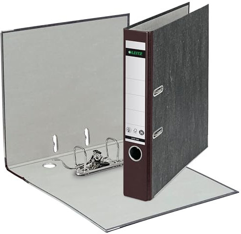 Leitz Qualitäts-Ordner, das Original, Klimaneutral, DIN A4 Aktenordner schmal, 20er Pack, 5 cm breit, Wolkenmarmor-Papier, Recycling-Ordner, Blauer Engel, Mit 180° Mechanik (braun) 10505075