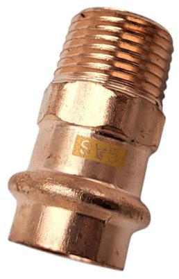 zbs24 Pressfittings Kupfer, Übergang 15x 1/2 Zoll Aussengewinde, mit Dichtungen für Trinkwasser und Gasleitungen, V-Press Kontur, DVGW geprüft