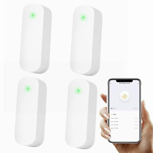 EpheyFIF para Tuya Sensor de vibración para puerta, de protección de seguridad inteligente para el hogar, alarma antirrobo en tiempo real, alarma inteligente para Tuya (4 piezas)