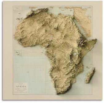 HVLS 2D-Reliefkarten-Poster, Afrika-Karte, dekorative Leinwand, Familienschlafzimmer, Kunstwerk, Bild, Gemälde, 40 x 40 cm