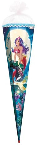 ROTH Schultüte groß Magische Meerjungfrau 85 cm - Folie & Paillettenborte, eckig Rot(h)-Spitze Tüllverschluss - Zuckertüte Magische Meerjungfrau Schulanfang